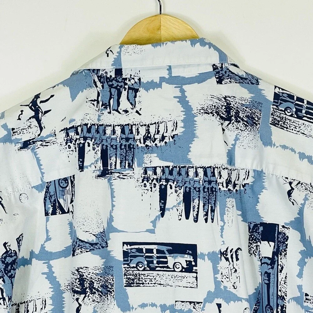 Murf Wear Vintage Shirt Mens 2XL Surf Blue White Hawaiian Tropical Cruise Island